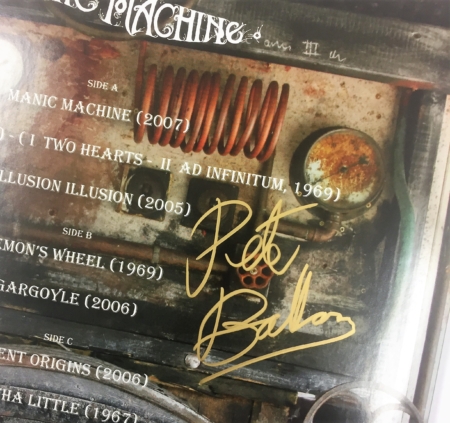 Close up of Pete Ballam's signature on an album sleeve